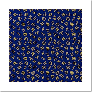 Astrology Symbols Pattern Gold+Dk Blue Posters and Art